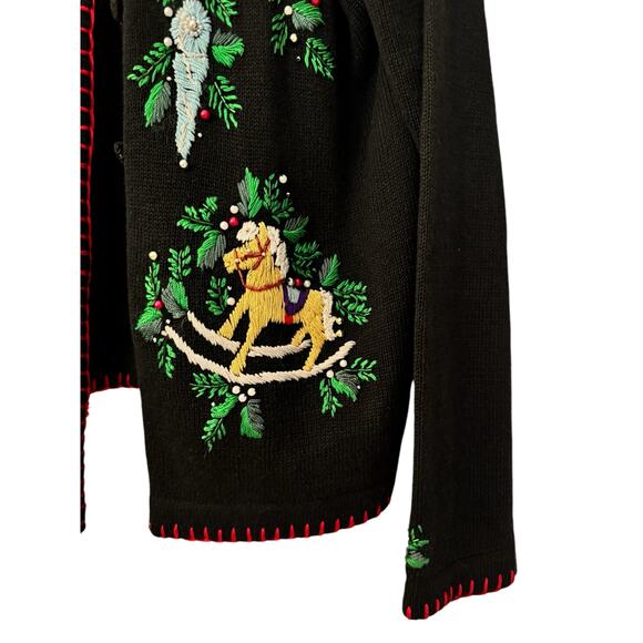 Christmas Holiday Sweater BP Designs Sm Ramie Blend Cardigan Teacher Winter VTG - Picture 6 of 7
